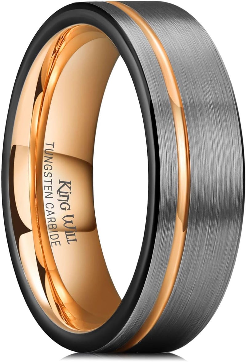 King Will Mens Tungsten Carbide Wedding Band with Groove Design, 6/7/8mm Width, Brushed/Polished Finish Men's Rings Comfort Fit - Image 1