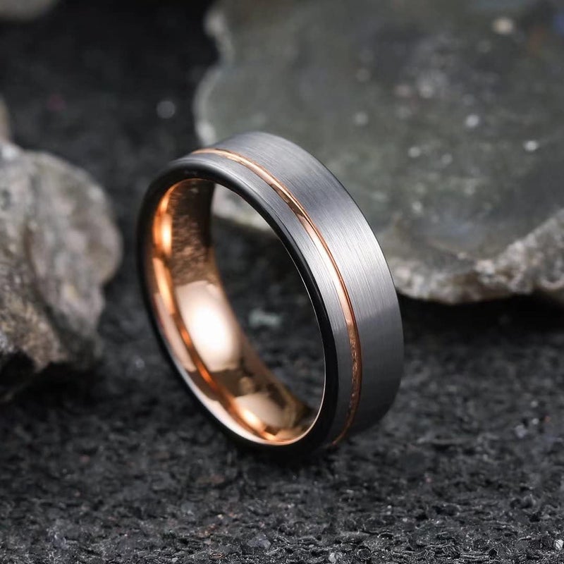 King Will Mens Tungsten Carbide Wedding Band with Groove Design, 6/7/8mm Width, Brushed/Polished Finish Men's Rings Comfort Fit - Image 3