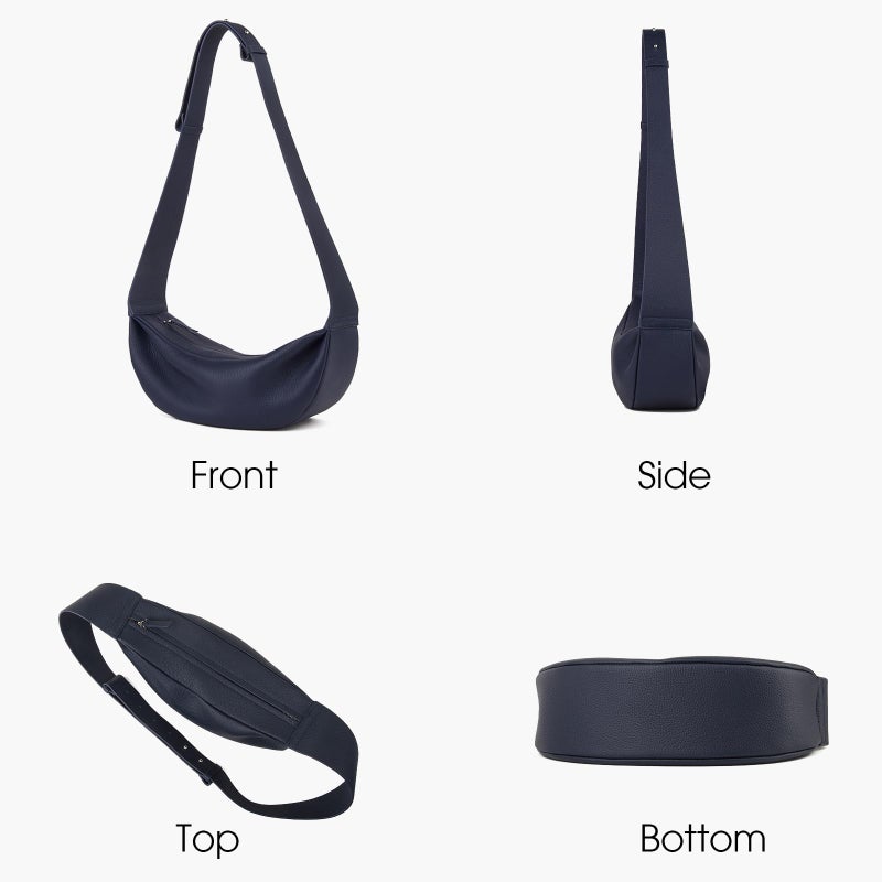 DONNAIN Genuine Leather Sling Bags Crossbody Women, Minimalist Style Casual Chest Bags with Wide Strap (Navy) - Image 3