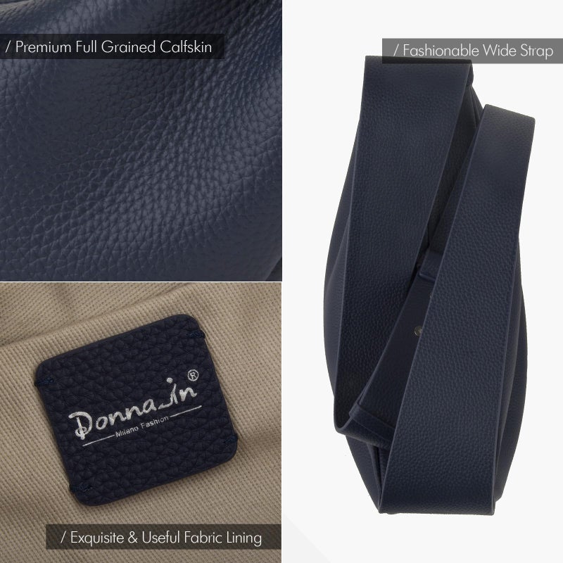 DONNAIN Genuine Leather Sling Bags Crossbody Women, Minimalist Style Casual Chest Bags with Wide Strap (Navy) - Image 5
