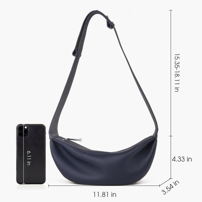 DONNAIN Genuine Leather Sling Bags Crossbody Women, Minimalist Style Casual Chest Bags with Wide Strap (Navy) - Image 2