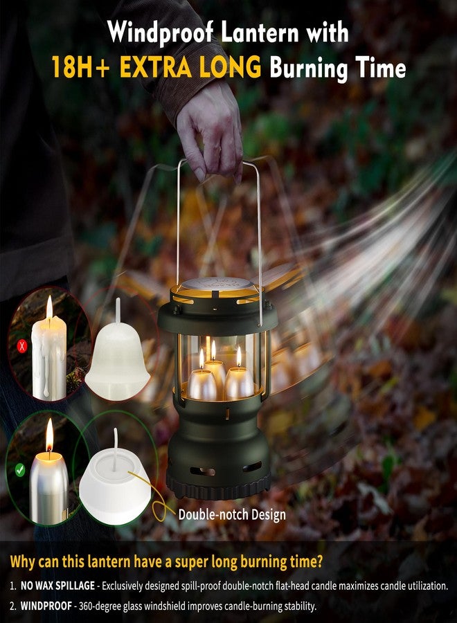 NOMFIX 3-Wick Emergency Candle Lantern, 18+ Hours Burning Time Indoor Lantern for Power Outages, Hangable Outdoor Camping Lantern, Portable Emergency Survival Camp Lantern [7.1"*5.7" - Forest Green] - Image 2