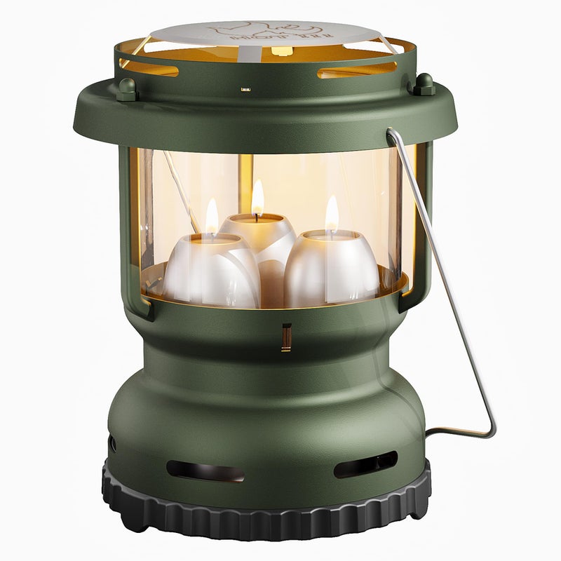 NOMFIX 3-Wick Emergency Candle Lantern, 18+ Hours Burning Time Indoor Lantern for Power Outages, Hangable Outdoor Camping Lantern, Portable Emergency Survival Camp Lantern [7.1"*5.7" - Forest Green] - Image 1