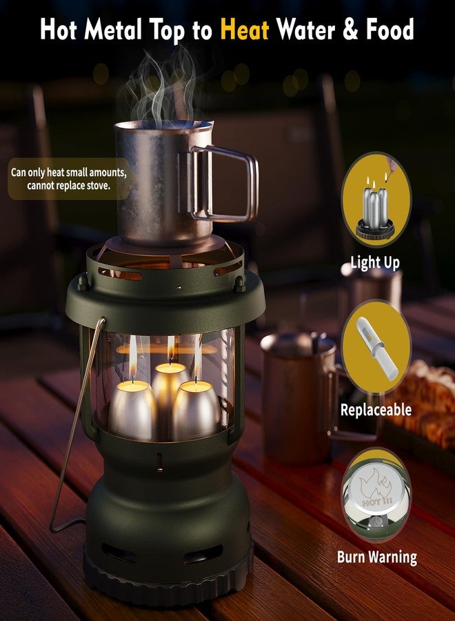 NOMFIX 3-Wick Emergency Candle Lantern, 18+ Hours Burning Time Indoor Lantern for Power Outages, Hangable Outdoor Camping Lantern, Portable Emergency Survival Camp Lantern [7.1"*5.7" - Forest Green] - Image 3