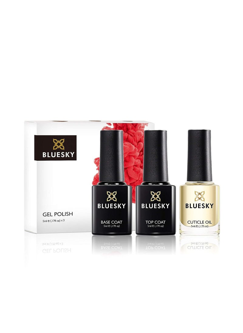 Bluesky Bluesky Gel Nail Polish Set, Top Coat and Base Coat with Cuticle Oil. 3 x 5ml.  - Image 1