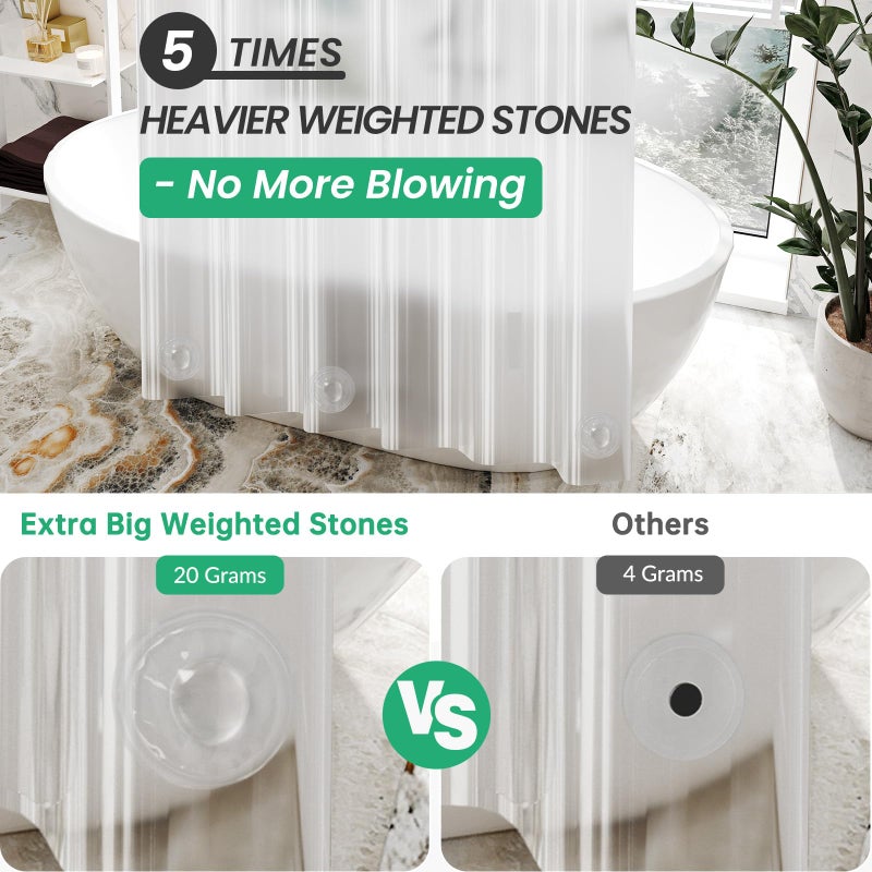 AmazerBath Extra Long Shower Curtains 96 Length, Tall Shower Curtain Clear 72x96 Inches, Premium PEVA, Bathroom Accessories with 3 Weighted Stones and 12 Rustproof Grommets - Image 2