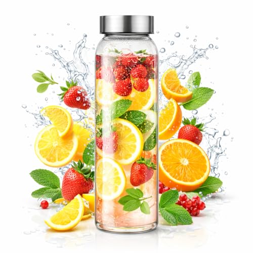 Raawan Glass Water Bottles, Glass Fridge Water Bottle with Steel Cap, Wide mouth Leak proof & detox water bottle glass, water bottle for fridge, fridge bottle -750 ML (6 Bottle) - Image 2