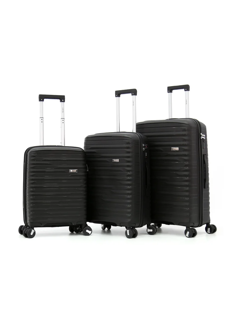 CAPITAL Unbreakable Hardshell PP Luggage Set with 8 Wheels Thick Shell Multi Layer PP 3 Piece Set, 20, 24, 28 Inch (Black)