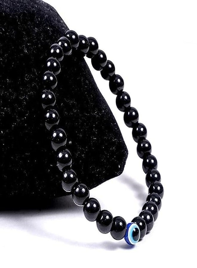 MOOLYAVAAN PRODUCTS Black Tourmaline Bracelet Evil Eye Natural Healing Stone Gemstone Bracelet for Men & Women, Color Black, Bead Size 8 mm (PACK OF 2) - Image 3