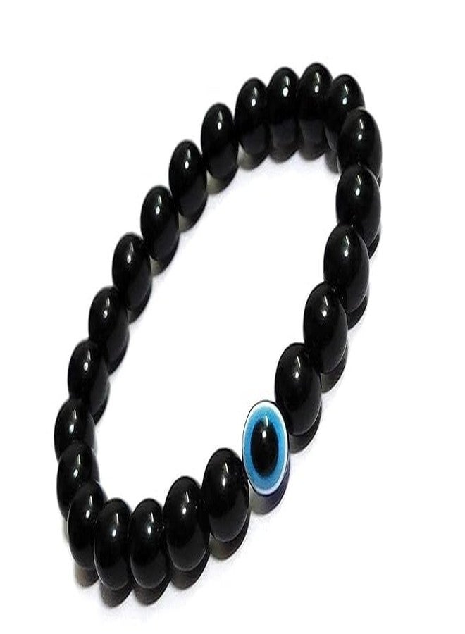 MOOLYAVAAN PRODUCTS Black Tourmaline Bracelet Evil Eye Natural Healing Stone Gemstone Bracelet for Men & Women, Color Black, Bead Size 8 mm (PACK OF 2) - Image 1