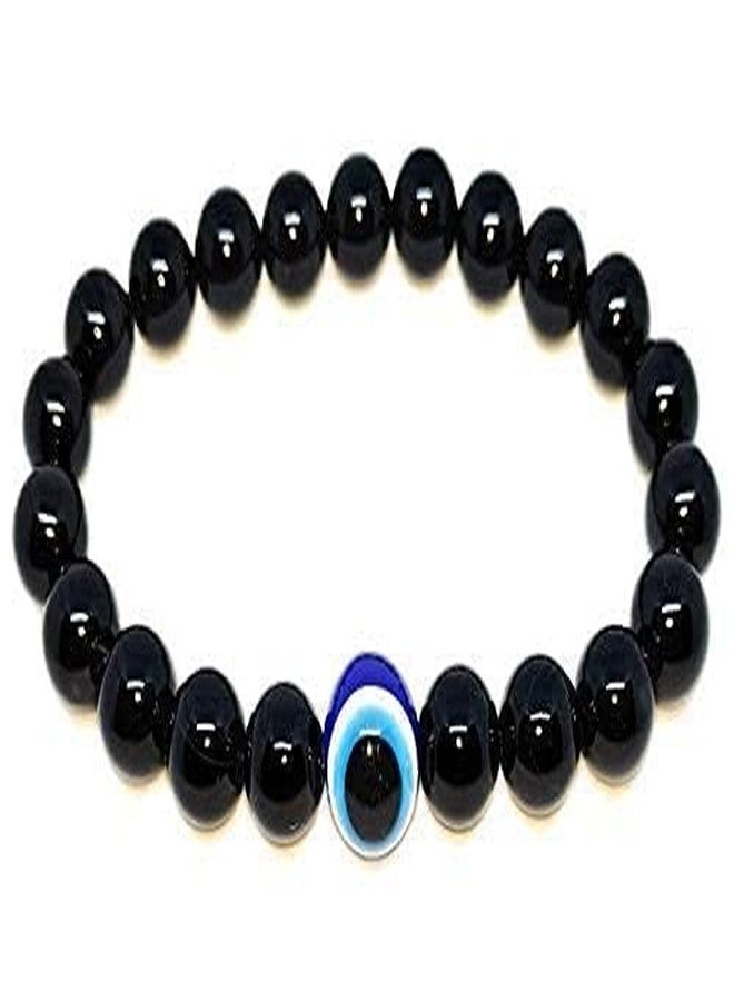 MOOLYAVAAN PRODUCTS Black Tourmaline Bracelet Evil Eye Natural Healing Stone Gemstone Bracelet for Men & Women, Color Black, Bead Size 8 mm (PACK OF 2) - Image 2