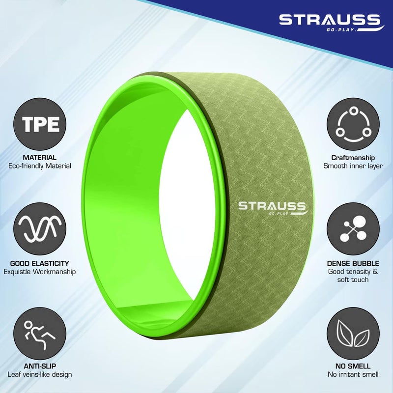 STRAUSS Yoga Wheel | Ideal for Stretching, Backbends, Exercise, Deep Tissue Massage & Back Pain Relief | Dharma Yoga Prop Wheel with Ultimate Comfort | 12-inch, (Green) - Image 4
