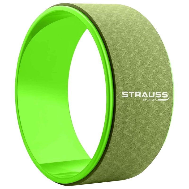 STRAUSS Yoga Wheel | Ideal for Stretching, Backbends, Exercise, Deep Tissue Massage & Back Pain Relief | Dharma Yoga Prop Wheel with Ultimate Comfort | 12-inch, (Green) - Image 1