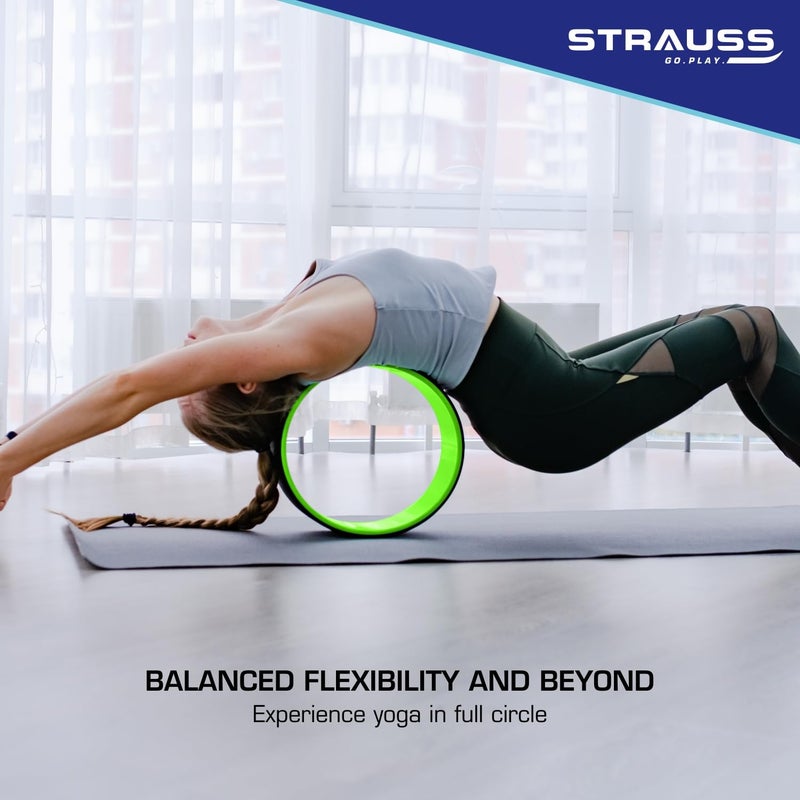 STRAUSS Yoga Wheel | Ideal for Stretching, Backbends, Exercise, Deep Tissue Massage & Back Pain Relief | Dharma Yoga Prop Wheel with Ultimate Comfort | 12-inch, (Green) - Image 3