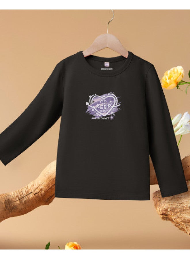 Badibadi Hot Recommendation】girls' Cotton T-shirt, Long Sleeve Base Layer For Big Kids, Children's Round Neck Top For Autumn - Image 1