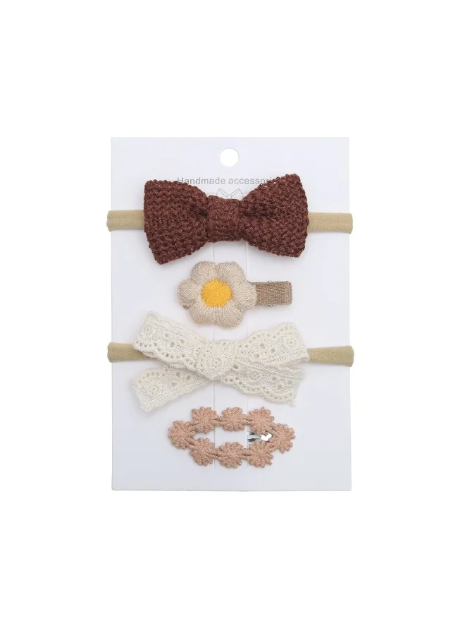 D'Daniela Ria Ribbon Bow Clip Set with Ponytail For Babies and Girls - Dark Brown