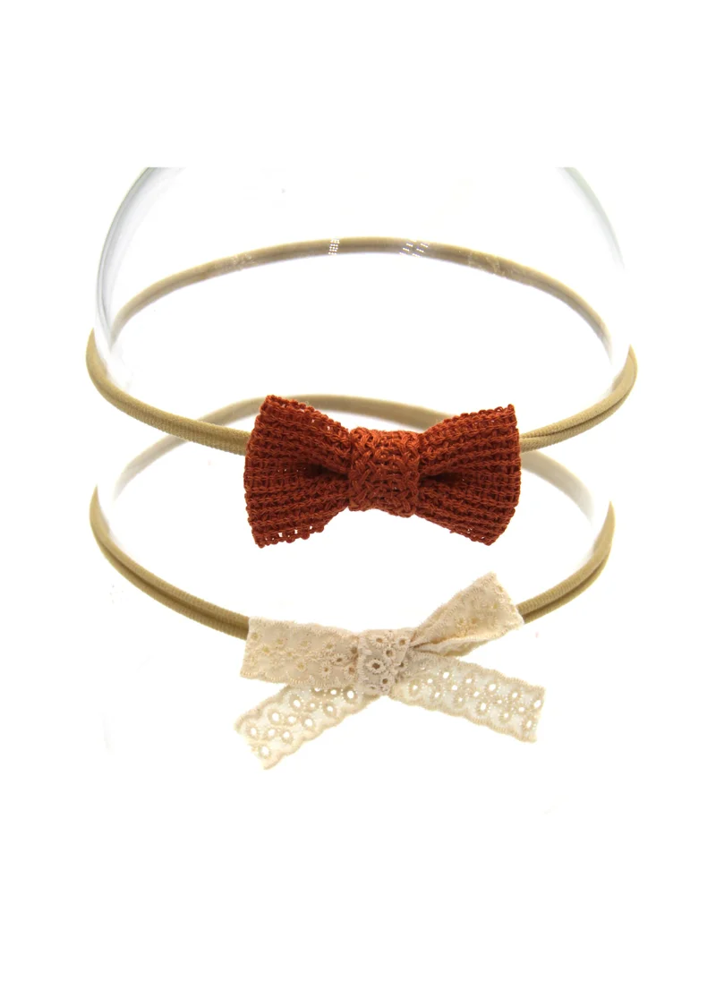 D'Daniela Ria Ribbon Bow Clip Set with Ponytail For Babies and Girls - Dark Brown