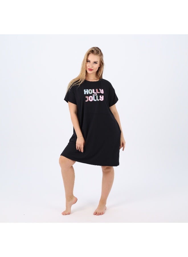 zecotex  Women’s Cotton Nightdress | Soft Short Sleeve Sleep Shirt with “Holly & Jolly” Print | Loose Fit Homewear for Comfort & Style  - Image 5