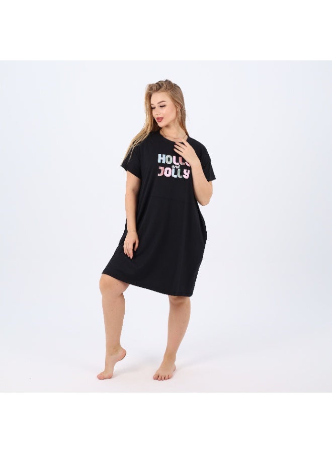 zecotex  Women’s Cotton Nightdress | Soft Short Sleeve Sleep Shirt with “Holly & Jolly” Print | Loose Fit Homewear for Comfort & Style  - Image 4