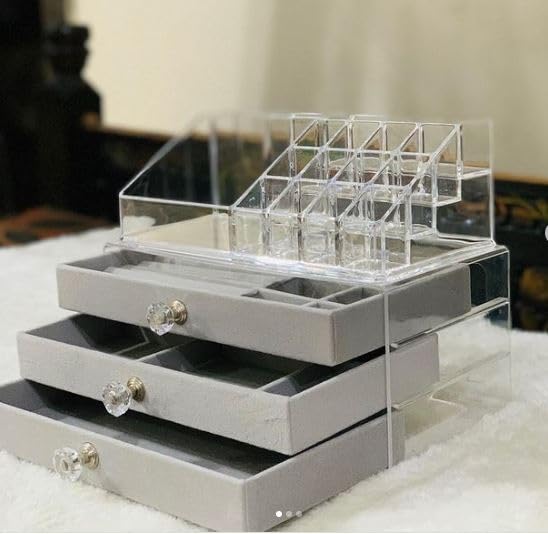 Azelf Large Capacity ThreeLayer MultiCompartment Velvet Jewelry Box Lipstick Cosmetics Ring Necklace Storage Box Premium - Image 1