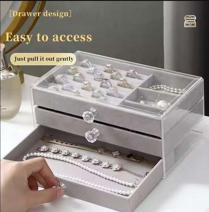 Azelf Large Capacity ThreeLayer MultiCompartment Velvet Jewelry Box Lipstick Cosmetics Ring Necklace Storage Box Premium - Image 4