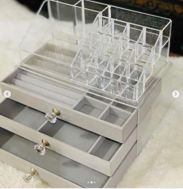 Azelf Large Capacity ThreeLayer MultiCompartment Velvet Jewelry Box Lipstick Cosmetics Ring Necklace Storage Box Premium - Image 2