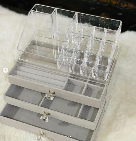 Azelf Large Capacity ThreeLayer MultiCompartment Velvet Jewelry Box Lipstick Cosmetics Ring Necklace Storage Box Premium - Image 3