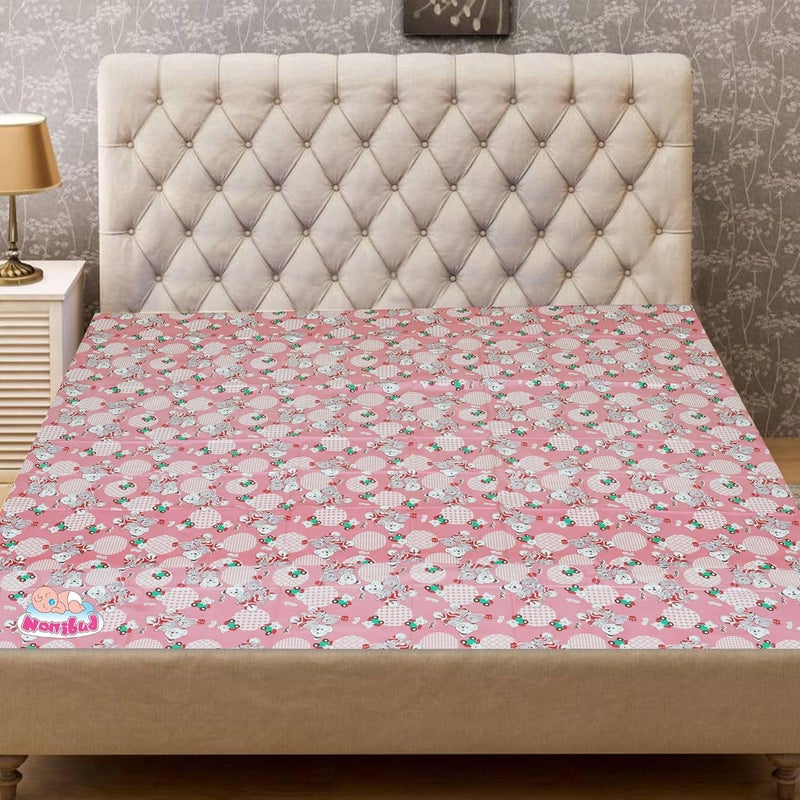 Nonibud Waterproof Plastic Mattress Protection Sheet for Baby and Adult Double BedKing Size 75 x 65 feet Peach Teddy