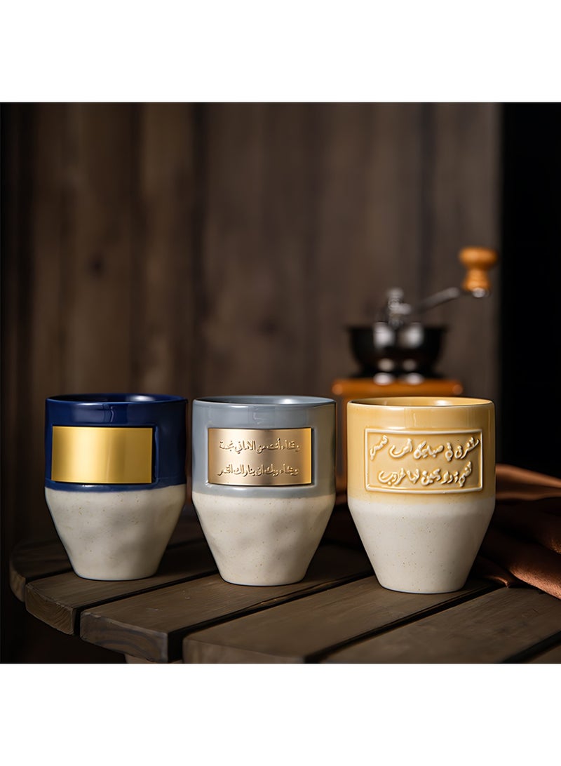 CLAVON Middle Eastern-Inspired Ceramic Coffee Cup with Copper Accent - Insulated, Reusable, Perfect for Home & Holiday Gifts yellow - Image 2