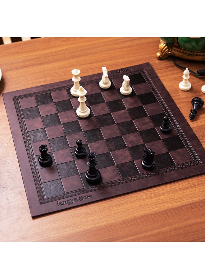 رقعة الشطرنج الجلدية PVC بساط عازل من الجلد الصين الشطرنج الشطرنج الاستخدام المزدوج المواصفات: بني داكن الحجم 33.7 سم * 33.7 سم بدون شعار - Image 3