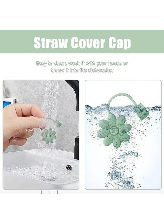 4 Pcs Flower Straw Covers Toppers for Stanley Cups 30&40 Oz Tumbler Accessories Silicone Straw Caps Reusable Straw Tips Protectors for Stanley Cup 10mm 0.4 inch Straws (green)  - Image 4