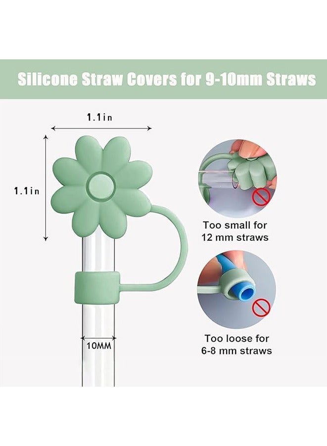 4 Pcs Flower Straw Covers Toppers for Stanley Cups 30&40 Oz Tumbler Accessories Silicone Straw Caps Reusable Straw Tips Protectors for Stanley Cup 10mm 0.4 inch Straws (green)  - Image 3