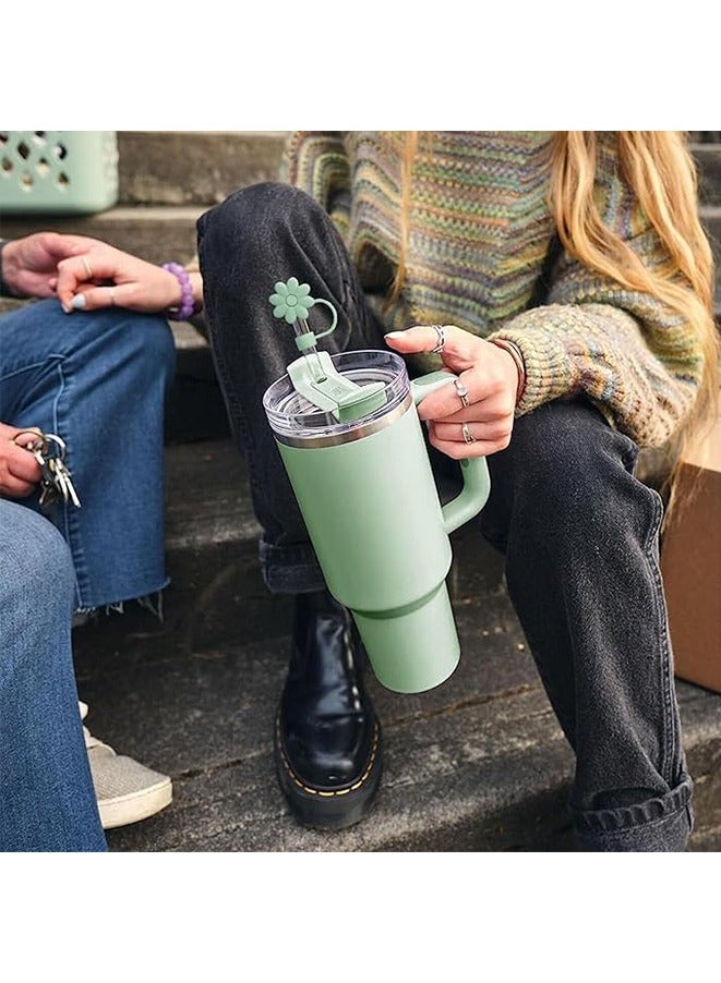4 Pcs Flower Straw Covers Toppers for Stanley Cups 30&40 Oz Tumbler Accessories Silicone Straw Caps Reusable Straw Tips Protectors for Stanley Cup 10mm 0.4 inch Straws (green)  - Image 5