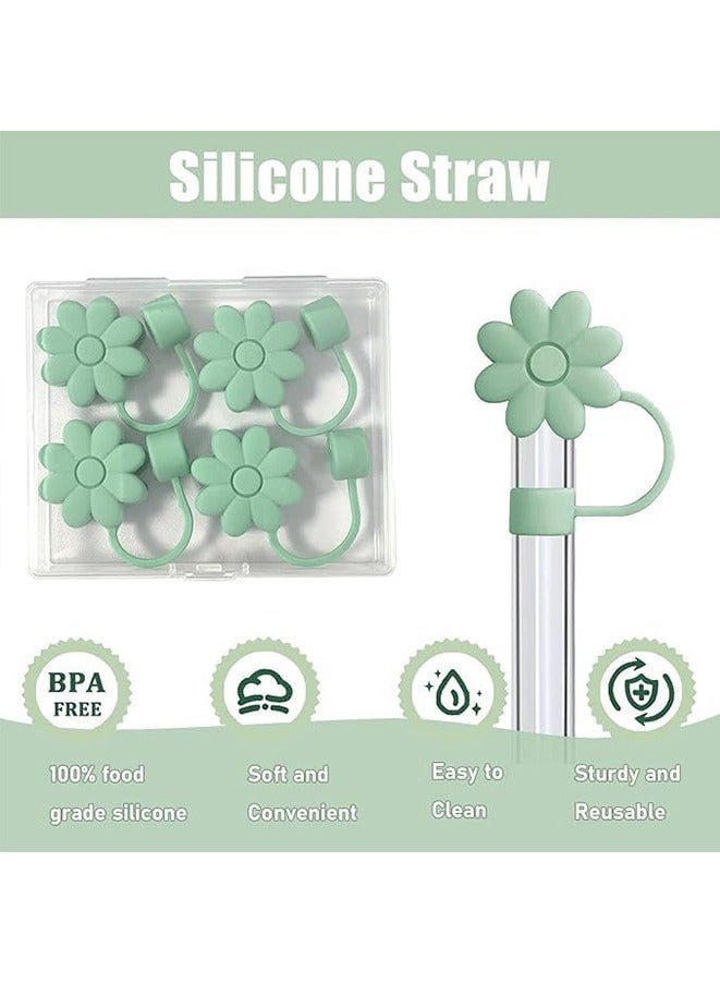 4 Pcs Flower Straw Covers Toppers for Stanley Cups 30&40 Oz Tumbler Accessories Silicone Straw Caps Reusable Straw Tips Protectors for Stanley Cup 10mm 0.4 inch Straws (green)  - Image 2