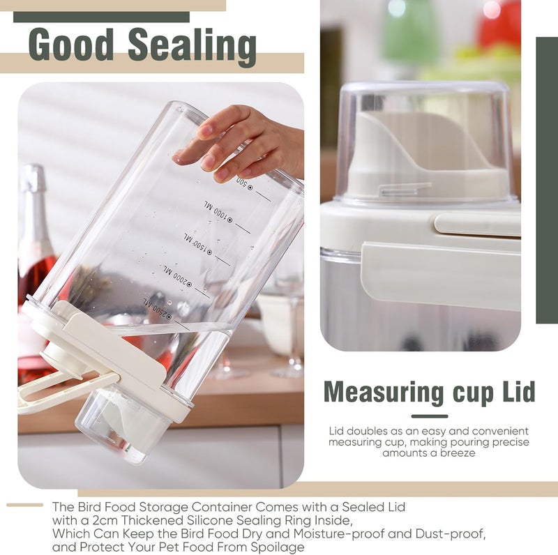 Maxdot 2 Pcs Bird Food Storage Container, Bird Seed Container with Lids Airtight Cup Pet Parrot Food Storage 1.7 Qt & 3 Qt Measuring Containers Easy Pour Spouts for Macaws African Cockatoos (Beige) - Image 4