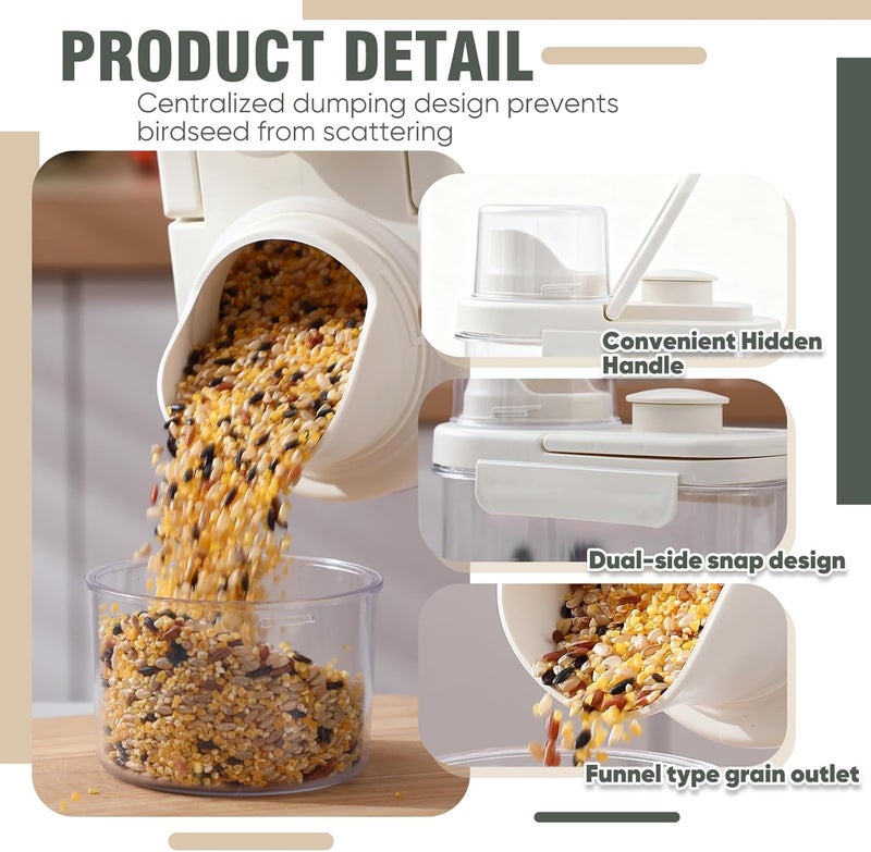 Maxdot 2 Pcs Bird Food Storage Container, Bird Seed Container with Lids Airtight Cup Pet Parrot Food Storage 1.7 Qt & 3 Qt Measuring Containers Easy Pour Spouts for Macaws African Cockatoos (Beige) - Image 3