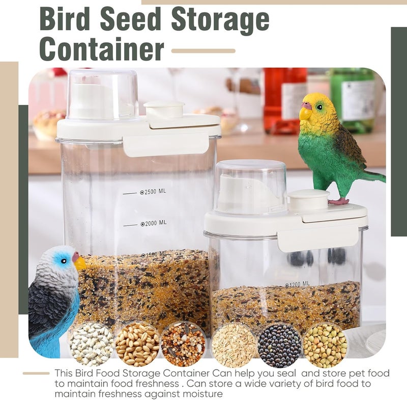 Maxdot 2 Pcs Bird Food Storage Container, Bird Seed Container with Lids Airtight Cup Pet Parrot Food Storage 1.7 Qt & 3 Qt Measuring Containers Easy Pour Spouts for Macaws African Cockatoos (Beige) - Image 5