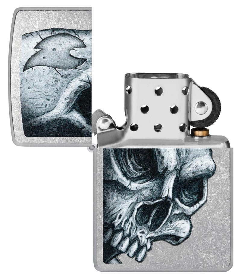 Zippo ولاعة زيبّو على شكل جمجمة ولهب - تصميم صورة جمجمة نارية على تشطيب غير لامع، قابلة لإعادة التعبئة، (معتمدة من BIS) - Image 4