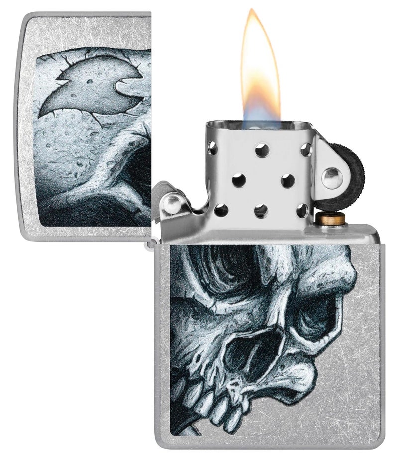 Zippo ولاعة زيبّو على شكل جمجمة ولهب - تصميم صورة جمجمة نارية على تشطيب غير لامع، قابلة لإعادة التعبئة، (معتمدة من BIS) - Image 3
