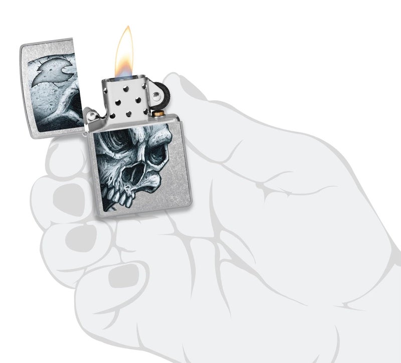 Zippo ولاعة زيبّو على شكل جمجمة ولهب - تصميم صورة جمجمة نارية على تشطيب غير لامع، قابلة لإعادة التعبئة، (معتمدة من BIS) - Image 5