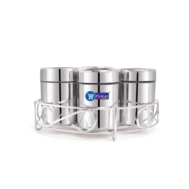 Prokart ProKart Premium 7 in 1 Stainless Steel (SS) Masala Dabba Wire Stand Multipurpose Masala Box | Masala Dani For Kitchen Spice Containers 7 Jars 7 Spoons 200ml Each Steel (7 Jars + 7 Spoons + 1 Stand) - Image 3