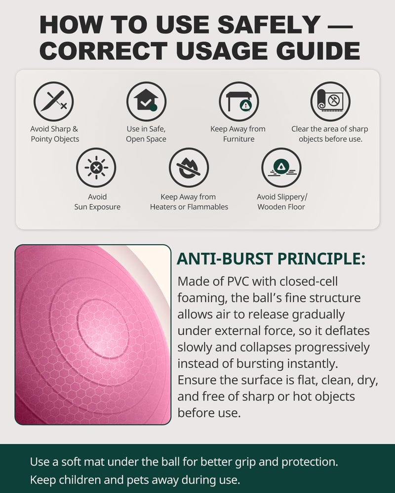 Trideer Yoga Ball for Exercise, Pregnancy & Birthing, 5 Sizes Exercise Ball for Physical Therapy, Stability, Fitness, Quick Pump Included - Image 2