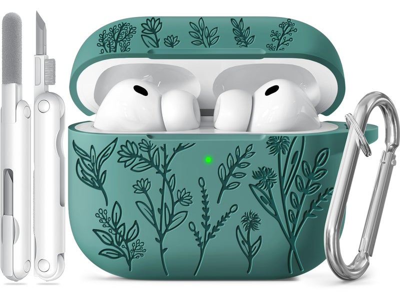 Ekoonpft for Airpods Pro 3 Case, Flower Engraved Cases for Apple AirPods Pro 3rd Generation 2025, Soft Silicone Cover for Women Girly with Cleaning Kit & Keychain, Anti-Scratch, Shockproof - Image 1