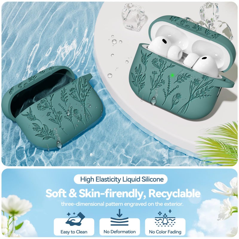 Ekoonpft for Airpods Pro 3 Case, Flower Engraved Cases for Apple AirPods Pro 3rd Generation 2025, Soft Silicone Cover for Women Girly with Cleaning Kit & Keychain, Anti-Scratch, Shockproof - Image 5