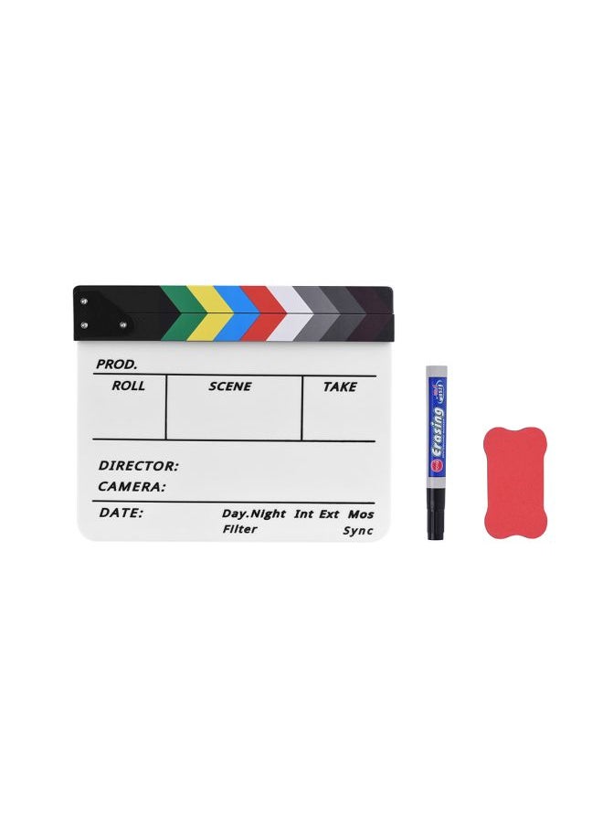 Generic Cut Action Scene Clapper Board Slate With Marker Pen Eraser White/Black  - Image 4