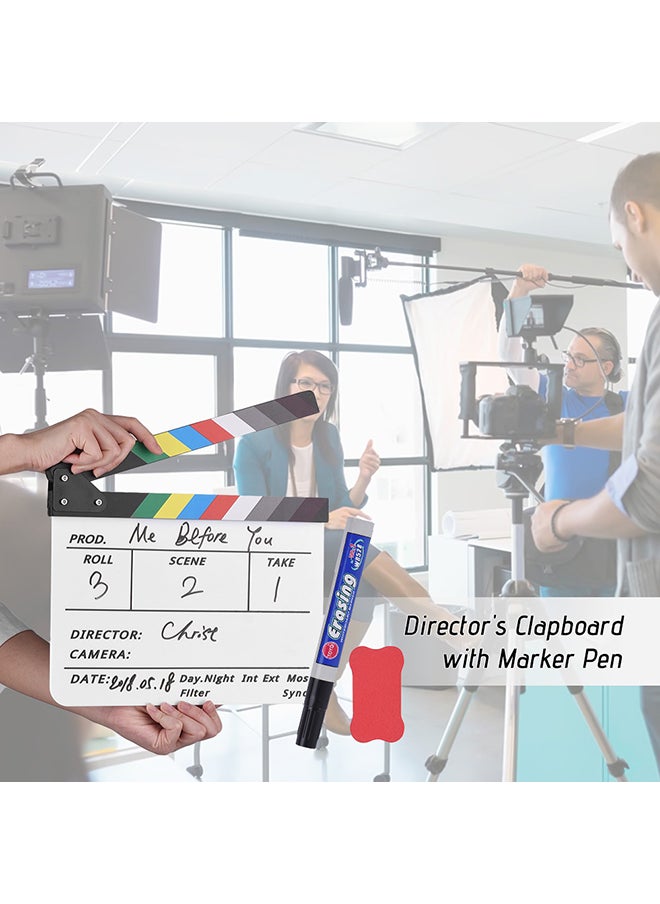 Generic Cut Action Scene Clapper Board Slate With Marker Pen Eraser White/Black  - Image 3