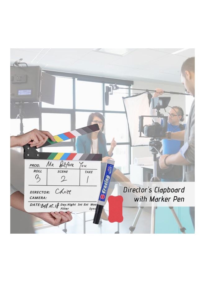 Generic Cut Action Scene Clapper Board Slate With Marker Pen Eraser White/Black  - Image 5