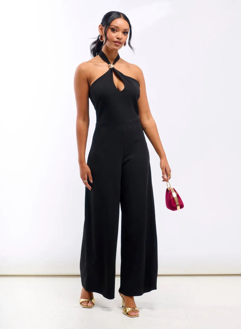 Needs No Label  Black Hardware Halterneck Jumpsuit for Women | Best Price UAE