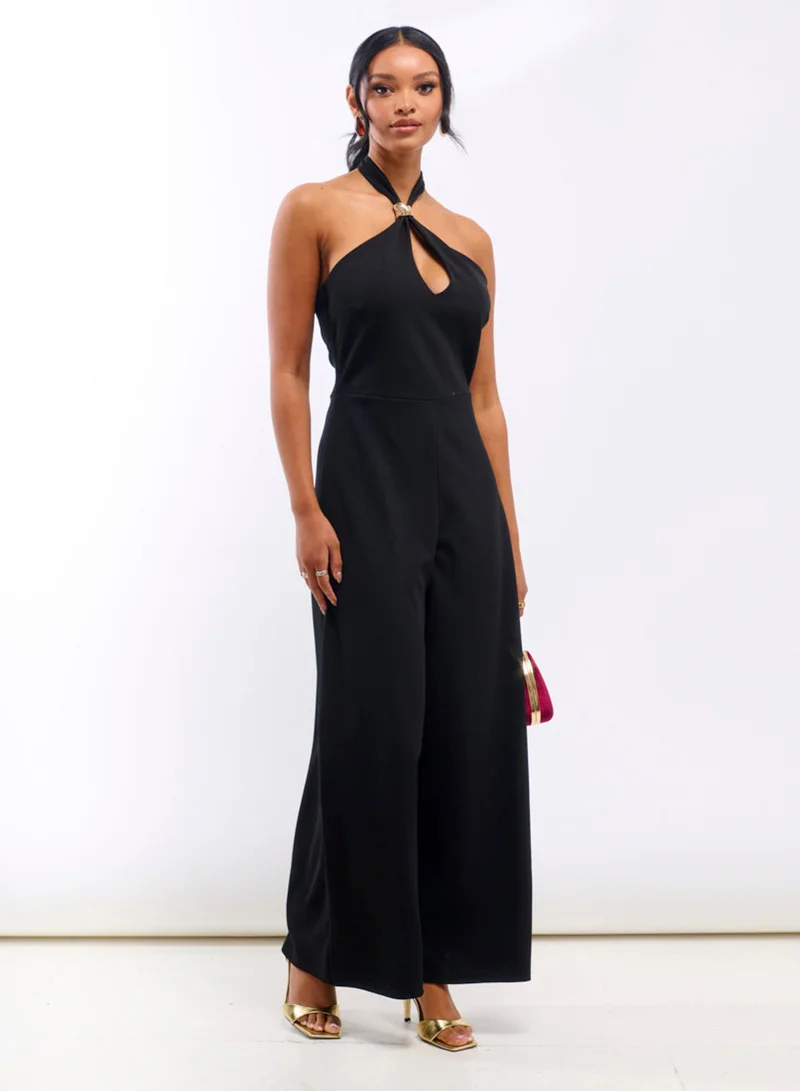 Black Hardware Halterneck Jumpsuit