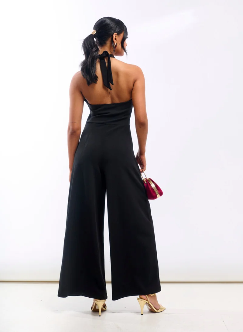 Needs No Label  Black Hardware Halterneck Jumpsuit for Women | Best Price UAE